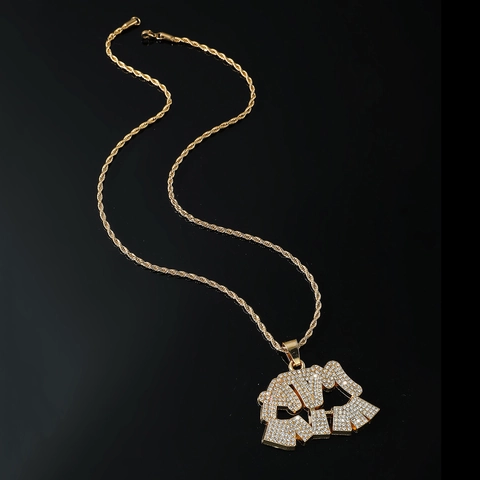 Collana con Ciondolo a Lettera ATM MAMA Hip Hop Iced Out per Uomo Donna Gioielli in Lega con Strass e Catena a Corda