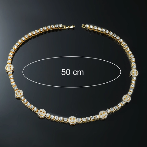 Collana Bracciale Hip Hop Faccina Sorridente Catena Tennis Strass Brillantini Lega Maglia Catena Per Uomo Donna Gioielli Moda Strada