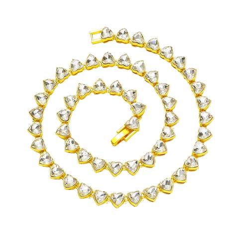 Collar de Eslabón Cubano de Diamantes de Imitación en Forma de Corazón Hip Hop para Hombre Mujer Aleación Chapada Oro Plata