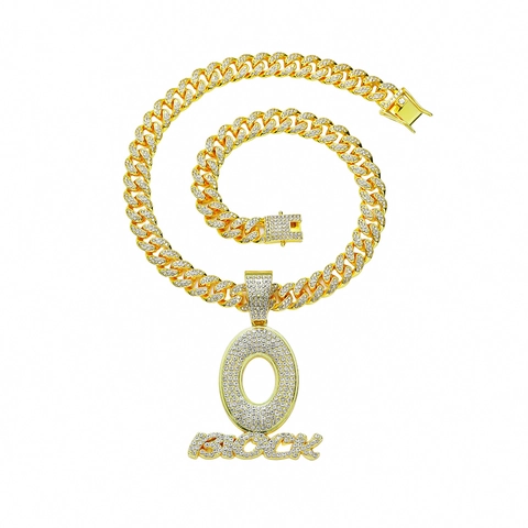 Collar de Colgante de Letra O Block de Hiphop para Hombre Strass Iced Out Aleación Cadena Cubana Oro Plata Joyería