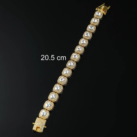 Hip Hop Personalisierte Full Strass Iced Out Quadratische Cuban Link Armband Gold Silber Beschichtet Zinklegierung Schmuck