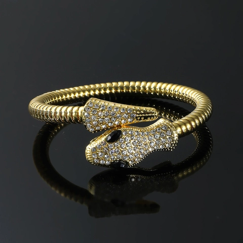 Punk Stijl Legering Slangvorm Armband Voor Vrouwen Vintage Goud Zilver Verguld Ingelegde Strass Dier Ontwerp Sieraden
