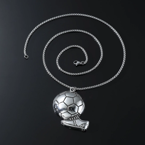 Collana con Pendente a Forma di Calcio da Uomo Hip Hop Lega di Zinco Sport Scarpa da Calcio Argento Catena Veneziana Gioielli Moda