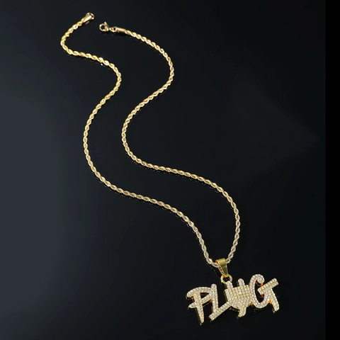 Collar con Colgante de Letra PLUG Iced Out Hip Hop para Hombre y Mujer Joyería de Aleación y Strass con Cadena de Cuerda de Acero Inoxidable