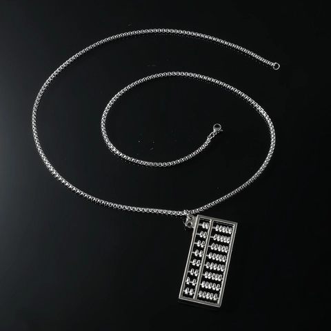Hip Hop Silver Alloy Abacus Pendant Necklace For Men Vintage Culture Symbol Box Chain Geometric Trendy Streetwear Jewelry Accessory