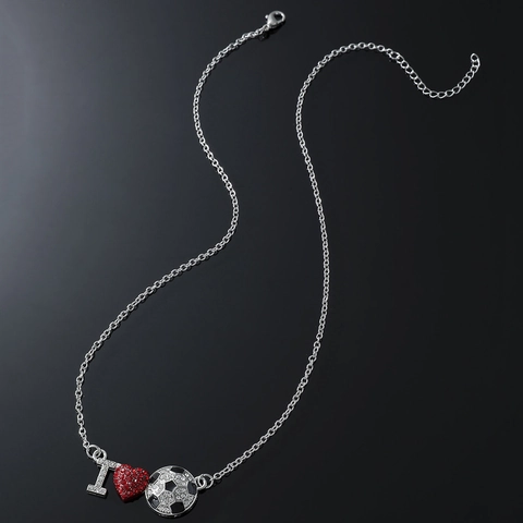 Hip Hop Alloy Rhinestone Soccer Heart Alphabet Pendant Necklace For Men I Love Football Sporty Fashion Jewelry Accessory