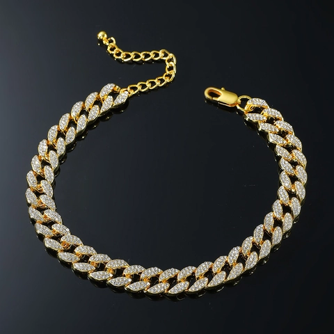 Cavigliera con Maglia Cubana con Strass Hip Hop per Uomo Donna Gioielli con Catena per Piedi in Lega Iced Out