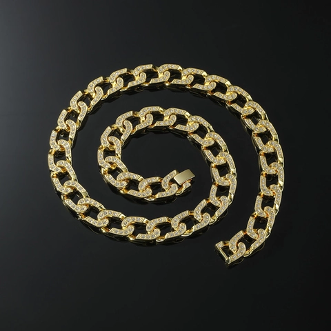Collana da Uomo Hip Hop Iced Out Catena Cubana in Lega Strass Stile Punk Oro Argento Colore Gioielli di Moda Accessori