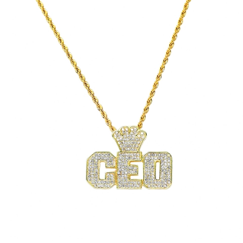 Hip Hop CEO Brief Kroon Hanger Ketting Voor Heren Dames Strass Ingelegd Roestvrijstalen Touwketting Goud Zilver Sieraden