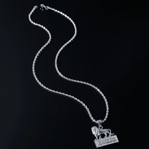 Men's Hip Hop Punk Lion Pendant Necklace Stainless Steel Rope Chain Inlaid Rhinestone King Lion Streetwear Jewelry