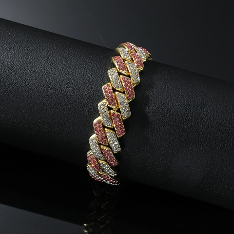 Hip Hop Panzerkette Armband Full Strass Raute Zweireihig Eingelegt Legierung Kette Armband Für Herren Damen Party Schmuck