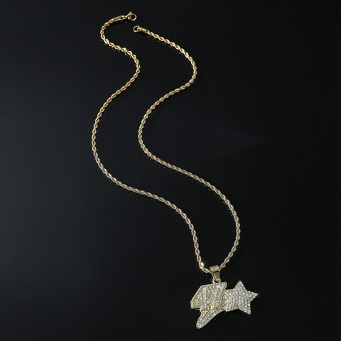 Collana con Ciondolo a Stella Numero 47 Hip Hop Iced Out Catena a Corda in Lega Oro Argento Strass Gioielli per Uomini