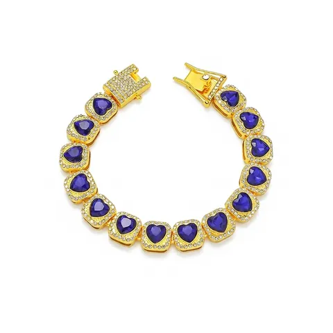 Bracciale Maglia Cubana a Cuore Con Strass Esagerato per Uomo Donna Hip Hop Gioielli a Forma di Cuore in Lega Accessorio da Festa