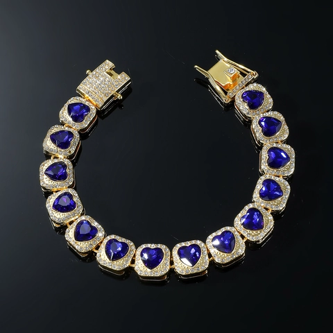 Bracelet à Maillons Cubains Hip Hop pour Hommes Forme de Cœur Exagérée Alliage Incrusté Strass Boîte de Nuit Bijoux Cadeau