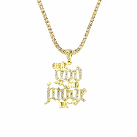 Collar Hip-hop Colgante Letra Gótica Only God Can Judge Me Cadena Tennis Aleación con Diamante de Imitación Joyería Hombre Mujer