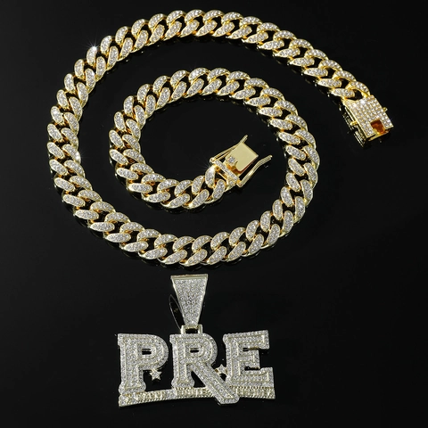 Heren Hip Hop Iced Out Legering Strass PRE Letter Hanger Halsketting Cubaanse Schakelketting Paper Route Empire Stijl Sieraden
