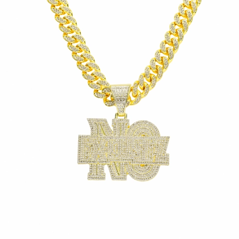Collier Pendentif Lettre NO EXCUSES Iced Out Hip Hop Homme Alliage de Zinc Strass Chaîne Cubaine Bijoux de Mode Personnalisés Cadeau