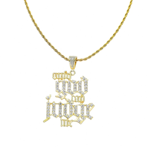 Iced Out Only God Can Judge Me Letter Pendant Necklace Hiphop Gold Alloy Rhinestone Stainless Steel Chain Men Women