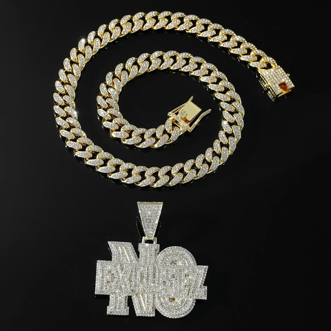 Hip Hop Herren Legierung Iced Out Strass Buchstabe Anhänger Halskette Panzerkette No Excuses Exquisit Schmuck Gold Silber