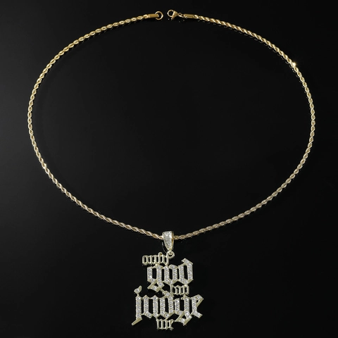 Iced Out Only God Can Judge Me Letter Pendant Necklace Hiphop Gold Alloy Rhinestone Stainless Steel Chain Men Women