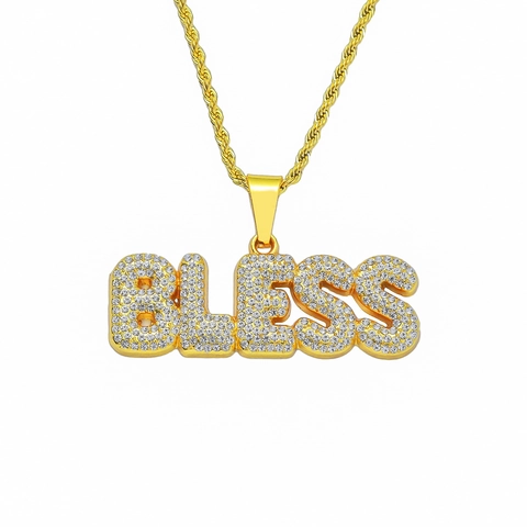 Collar con Colgante de Letra BLESS Hip Hop con Pavé de Diamantes de Imitación Aleación de Zinc Acero Inoxidable Joyería Unisex