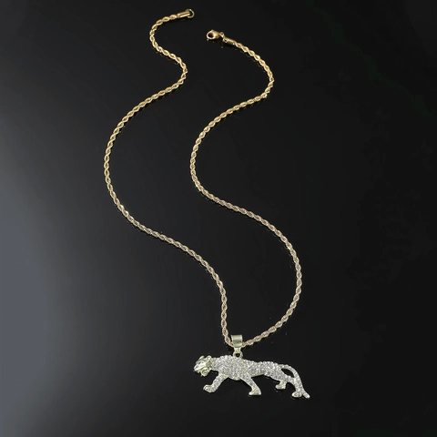 Collar de Colgante de Leopardo de Aleación Hip Hop Con Cadena de Cuerda de Acero Inoxidable Joyería de Animales Unisex