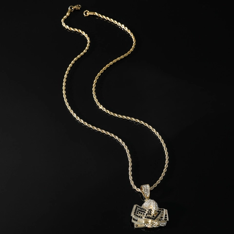 Hip Hop Alloy Stainless Steel Money Stack Pendant Necklace For Men Women Iced Out White Black Rhinestone Rope Chain Jewelry