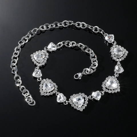 Collar Gargantilla de Aleación de Zinc Corazón Hueco con Strass para Mujer Elegante Colgante de Corazón Plateado Joyería Regalo