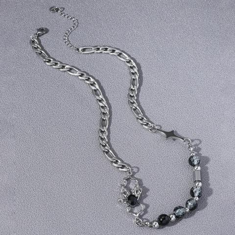 Gotische Punk Legierung Spinne Kreuz Anhänger Halskette Damen Herren Silber Farbe Mischkette Perlen Splicing Hip Hop Y2K Schmuck Geschenk