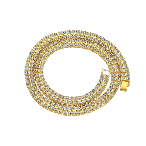 Collana Bracciale Tennis a Doppia Fila di Strass Hip Hop da Uomo Lega Placcato Oro Argento Rap Streetwear Gioielli da Festa Accessori