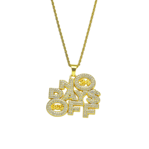 Collana con Pendente a Lettera No Days Off Hip Hop Iced Out per Uomo Donna Lega Strass Catena a Corda in Acciaio Inossidabile Gioielli