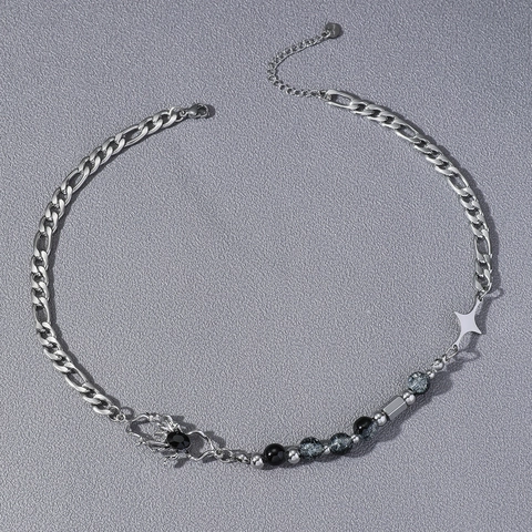Gotische Punk Legierung Spinne Kreuz Anhänger Halskette Damen Herren Silber Farbe Mischkette Perlen Splicing Hip Hop Y2K Schmuck Geschenk