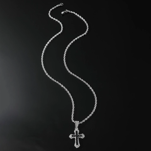 Collana con Pendente a Croce Hip Hop da Uomo Catena a Corda in Acciaio Inossidabile con Strass Intarsiati Gioielli Religiosi Regalo