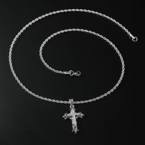 Collana con Ciondolo a Croce Hip Hop Iced Out per Uomo Acciaio Inossidabile Lega Strass Punk Streetwear Gioielli Catena a Corda