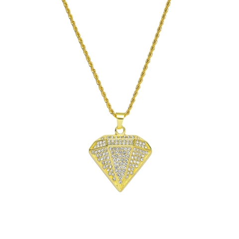 Hip-Hop Iced Out Full Strass Dreieck Diamant Form Anhänger Halskette Legierung Edelstahl Seilkette Für Damen Herren