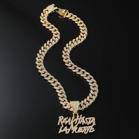 Hip Hop Iced Out Alloy Rhinestone Letter Pendant Necklace For Men Cuban Link Chain Gold Silver Streetwear Jewelry