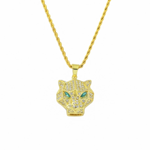 Collar con Colgante de Cabeza de Leopardo Iced Out Hip Hop para Hombres Cadena de Cuerda de Acero Inoxidable Aleación Rhinestone Joyería de Animales Oro Plata
