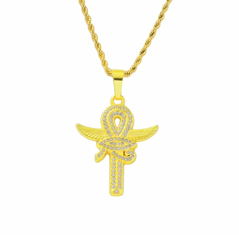 Collar de Pendiente de Cruz de Ankh Hip-Hop Diamante de Imitación Llave de la Vida Egipcia Aleación Acero Inoxidable Cadena