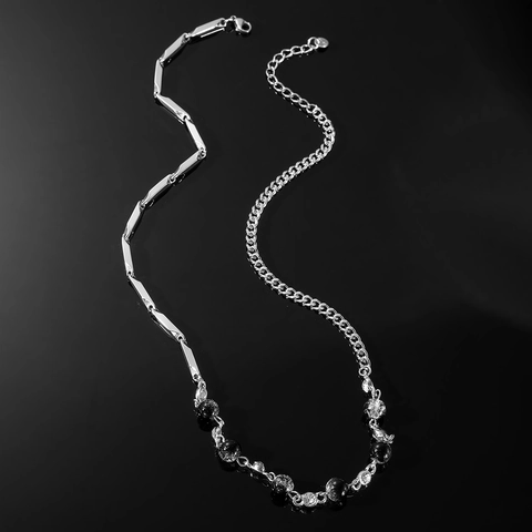 Collana Patchwork Hip Hop con Perle a Effetto Ghiaccio Gradiente Bianco e Nero per Uomo Donna Lega Strass Catena per Maglione