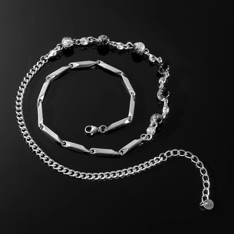 Collana Patchwork Hip Hop con Perle a Effetto Ghiaccio Gradiente Bianco e Nero per Uomo Donna Lega Strass Catena per Maglione