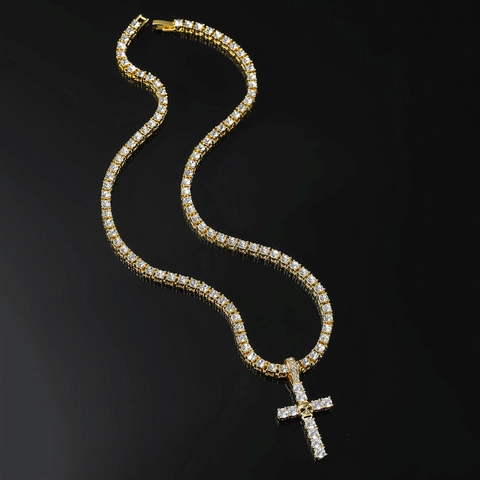 Iced Out Zirkonia Totenkopf Kreuz Anhänger Halskette Für Herren Hip-Hop Gold Silber Überzogen Tenniskette Gothic Schmuck