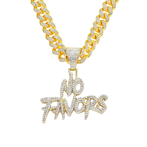 Collier Pendentif Lettre NO FAVORS Hip Hop en Alliage de Zinc Incrusté de Strass Chaîne Cubaine Bijoux Punk pour Hommes Fête