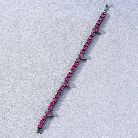 Bracelet Hip Hop en Alliage Incrusté de Strass à Pointes pour Hommes Femmes Style Punk Rouge Rose Chaîne à Maillons Géométriques Bijoux