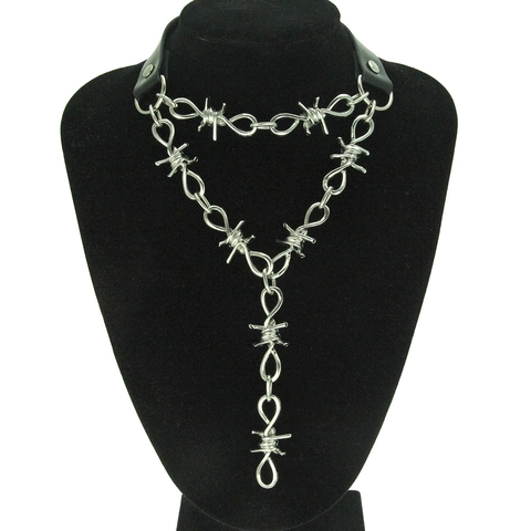 Men Punk Barbed Wire Necklace Hip Hop Streetwear Multi-layer Black Leather Choker Gothic Alloy Silver Color Chain Jewelry Gift