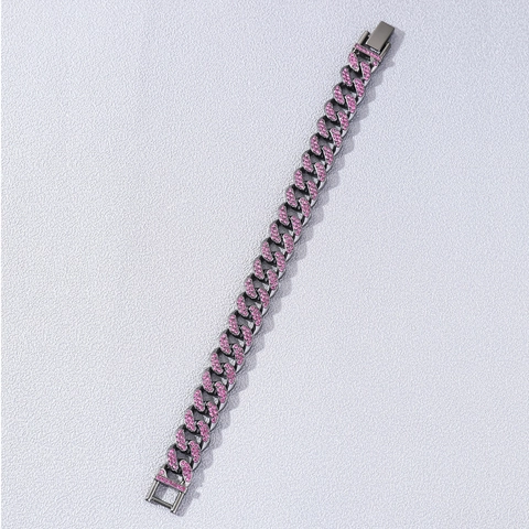 Hip Hop Cuban Link Bracelet For Men Alloy Full Rhinestone Iced Out Punk Fashion Jewelry Heavy Metal Chain Wristband Accessory Gift