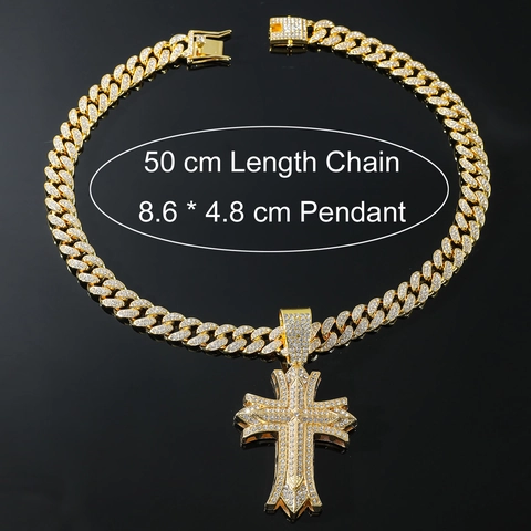 Collar de Pendiente de Cruz Iced Out Hip Hop Aleación Diamante de Imitación Cadena Cubana Oro Plata Joyería para Hombre Mujer