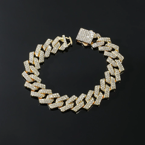 Hip Hop Herren Zweireihig Strass Legierung Cuban Gliederkette Armband Gold Silber Pave Iced Out Mode Schmuck Hand Accessoires