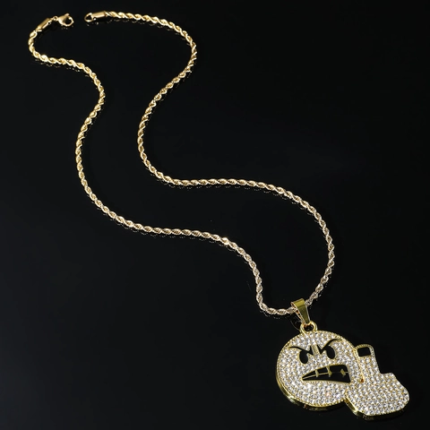Collar de Colgante Emoji Enojado Dedo Medio Hip Hop Diamante de Imitación Joyería de Aleación Con Cadena de Cuerda de Acero