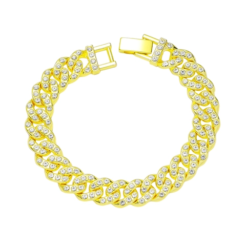 Men's Hip Hop Cuban Link Bracelet Alloy Pave Rhinestone Gold Silver Color Punk Style Jewelry Gift For Men