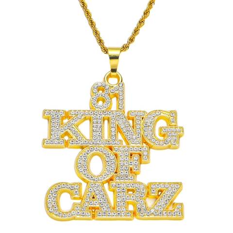 Collana con Ciondolo a Lettera King Of Carz Hip Hop Iced Out in Lega con Strass Catena a Torsione in Acciaio Inossidabile Gioielli da Uomo Streetwear